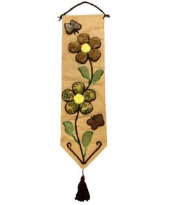 HausOfRex Looking Playing Loving Retro Burlap Wall Hanging Art, Loopy Yarn Flower Embroidered Fabric Banners, Modern Rustic Vintage