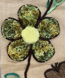 HausOfRex Looking Playing Loving Retro Burlap Wall Hanging Art, Loopy Yarn Flower Embroidered Fabric Banners, Modern Rustic Vintage