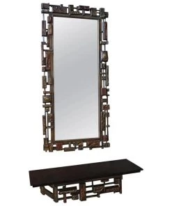 HausOfRex Mid Century Modernist Syroco Brutalist Mirror W/ Shelf Looking Playing Loving