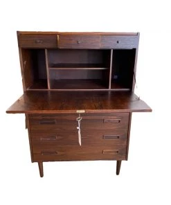 HausOfRex Danish Modern Mid Century Rosewood Desk Or Bar Drop Front Living