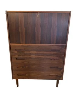 HausOfRex Danish Modern Mid Century Rosewood Desk Or Bar Drop Front Living