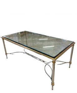 HausOfRex Mid Century Stainless & Brass Glass Top Coffee Table Living