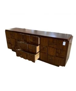 HausOfRex Lane Brutalist Cubist Mid Century Walnut Long Dresser