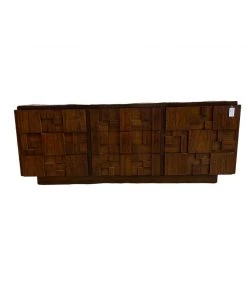 HausOfRex Lane Brutalist Cubist Mid Century Walnut Long Dresser