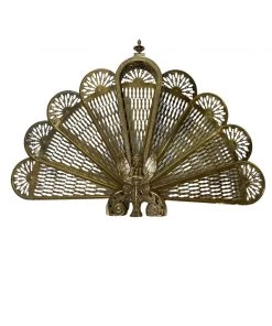 HausOfRex Vintage Art Deco Brass Peacock Fireplace Fan Looking Playing Loving