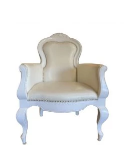 HausOfRex Vintage Baroque Style White Faux Leather Armchair