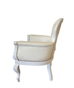 HausOfRex Vintage Baroque Style White Faux Leather Armchair