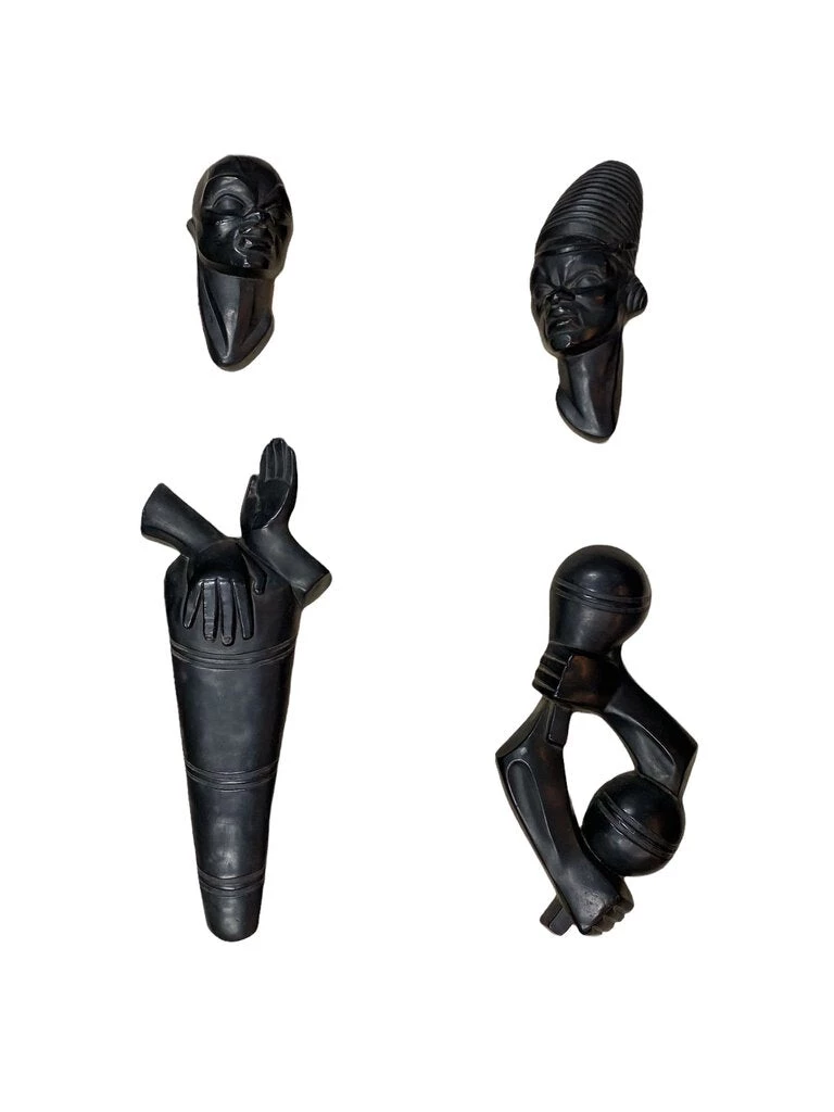 HausOfRex Vintage Central Africa Bust Wall Sculptures Set Looking Playing Loving 2 HausOfRex Vintage Central Africa Bust Wall Sculptures Set Looking Playing Loving