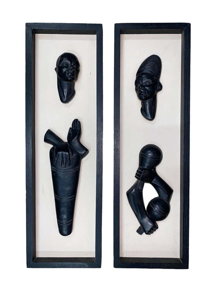HausOfRex Vintage Central Africa Bust Wall Sculptures Set Looking Playing Loving 1 HausOfRex Vintage Central Africa Bust Wall Sculptures Set Looking Playing Loving