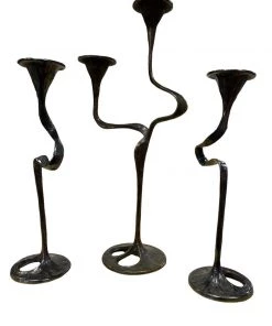 HausOfRex Vintage Brass Art Nouveau 20th Century Candle Holder Set Of 3 By German Baeckhaus Solingen Looking Playing Loving