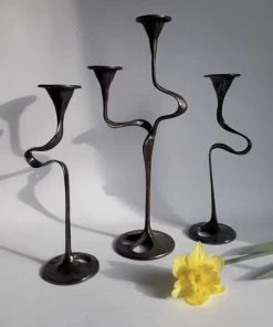 HausOfRex Vintage Brass Art Nouveau 20th Century Candle Holder Set Of 3 By German Baeckhaus Solingen Looking Playing Loving