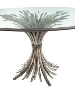 HausOfRex Selena Regency Glass Top Silver Metal Haystack Round Dining Table