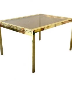 Design Institute America Mid Century Gold Extendable Dining Table With Smoked Glass Top By DIA