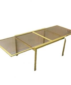 Design Institute America Mid Century Gold Extendable Dining Table With Smoked Glass Top By DIA