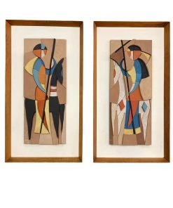 HausOfRex Mid Century Artwork Retro Characters Don Quixote And Sancho Panza Looking Playing Loving