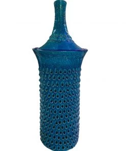 HausOfRex Bitossi Aldo Londi Italian Mid Century Rimini Blue Monumental Vase With Lid Living