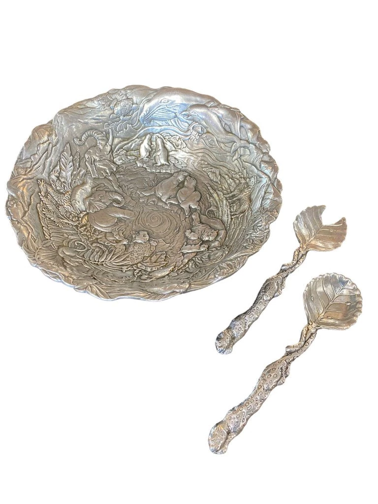 HausOfRex Living Arthur Court Salad Serving Set In Cast Aluminum, Jungle To Ocean Animals - 3 Piece 1 HausOfRex Living Arthur Court Salad Serving Set In Cast Aluminum, Jungle To Ocean Animals - 3 Piece