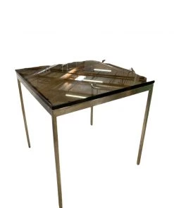 HausOfRex Mid Century Solid Polished Stainless Steel Side Table With Smoked Glass