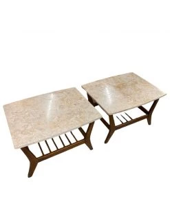 HausOfRex Living Mid Century Walnut Marble Tables (pair)