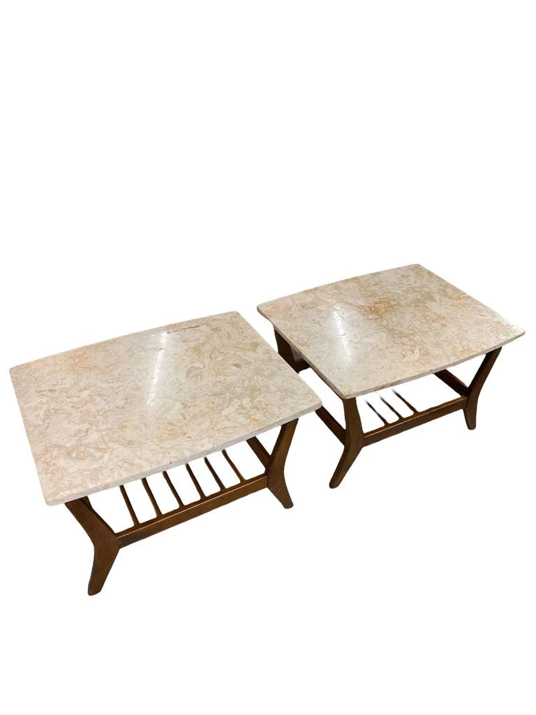 HausOfRex Living Mid Century Walnut Marble Tables (pair) 1 HausOfRex Living Mid Century Walnut Marble Tables (pair)