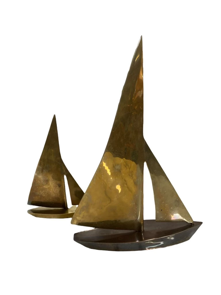 HausOfRex Mid Century Solid Brass Sailboats Set Of 2 2 HausOfRex Mid Century Solid Brass Sailboats Set Of 2