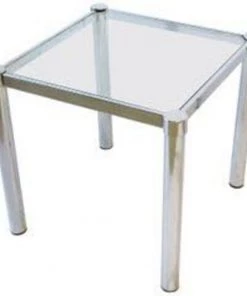 HausOfRex Living Postmodern Tubular Chrome And Glass Side Table Circa 1970s