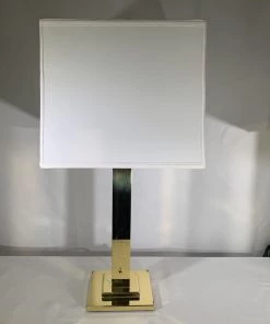 HausOfRex Pair - Mid Century Modern Monumental Nessen Brass Lamps, Custom Shades