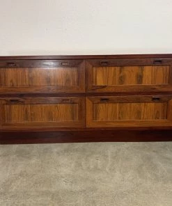 HausOfRex Pouc Hundevad Danish Modern Rosewood Entry Or Flat Screen Storage With Orange Cushion 43.5" X 19" X 22" Living