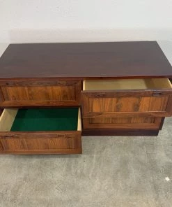 HausOfRex Pouc Hundevad Danish Modern Rosewood Entry Or Flat Screen Storage With Orange Cushion 43.5