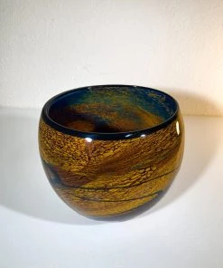 HausOfRex Art Tall Bowl Glass Orange And Black Signed