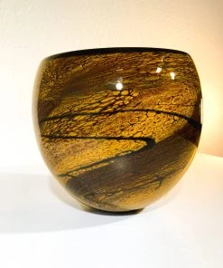 HausOfRex Art Tall Bowl Glass Orange And Black Signed