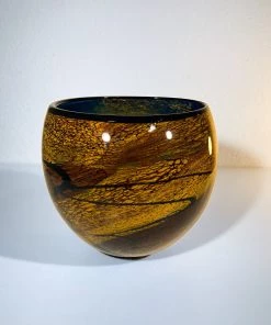 HausOfRex Art Tall Bowl Glass Orange And Black Signed