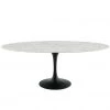 EEI-3542-BLK-WHI Tulip Dining Table Oval In Faux Marble With Black Base 78" X 47" X 29.5"