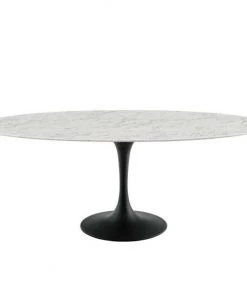 EEI-3542-BLK-WHI Tulip Dining Table Oval In Faux Marble With Black Base 78" X 47" X 29.5"