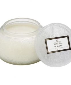 Voluspa MOKARA Embossed, Tinted Glass Chawan Bowl W/ Lid Looking Playing Loving