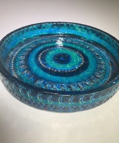 HausOfRex Looking Playing Loving Bitossi 'Rimini Blue' Large Ceramic Bowl By Aldo Londi (Italian)