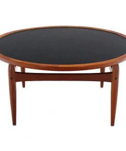 Dux Of Sweden Reversible Flip-Top Danish Modern Round Coffee Table Teak 39" DIAM 18.5 H