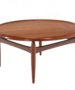Dux Of Sweden Reversible Flip-Top Danish Modern Round Coffee Table Teak 39" DIAM 18.5 H