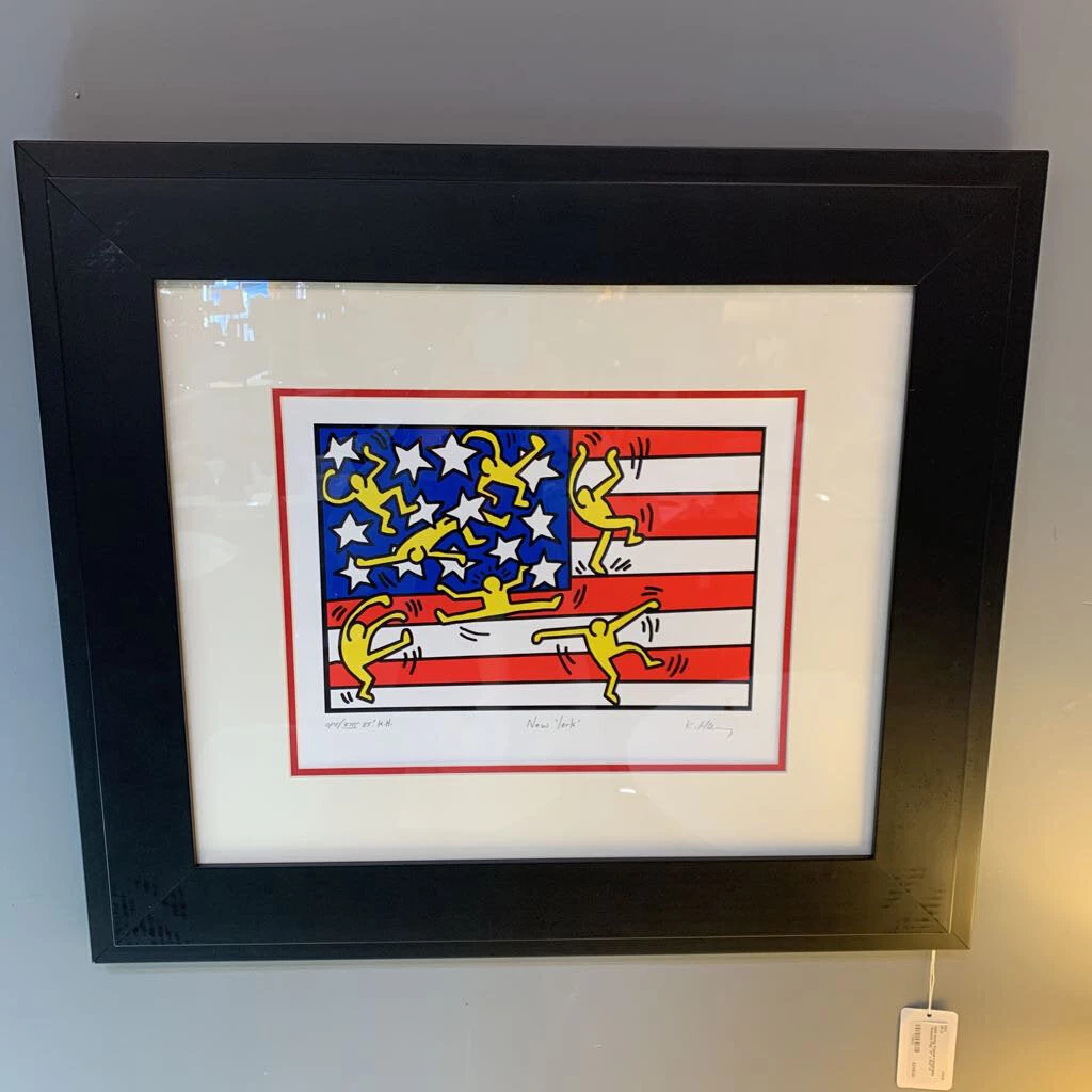HausOfRex Keith Haring Framed Lithography "America Flag" 27" X 23.5" S Looking Playing Loving 1 HausOfRex Keith Haring Framed Lithography "America Flag" 27" X 23.5" S Looking Playing Loving