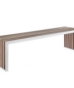 EEI-1430-Wal Stainless Steel W/ Walnut Inlay Bench - 60" X 15" X 16.5"